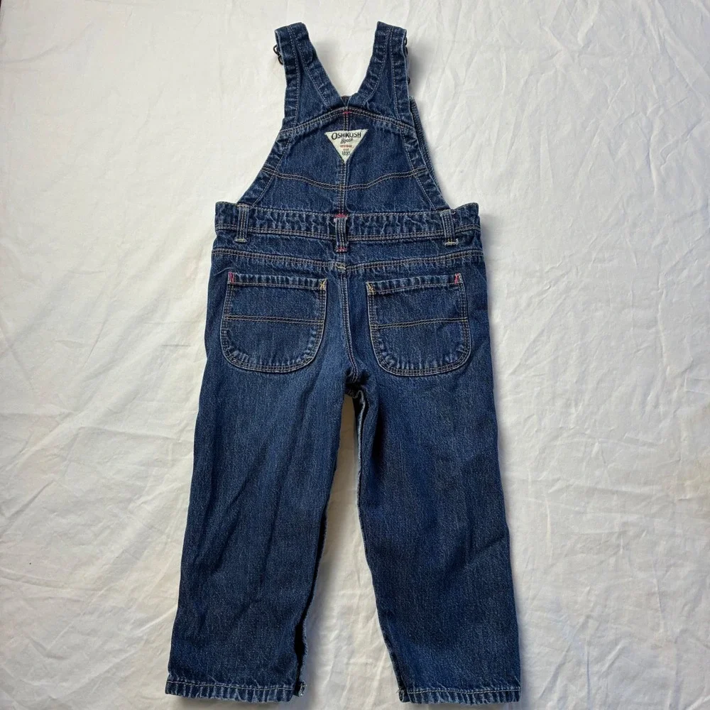 OshKosh Bgosh Girls Blue Denim Heart Embroidered Vestbak Overalls 24 Months